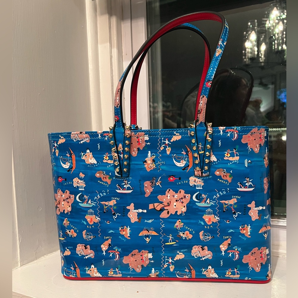 Christian Louboutin Patent Calfskin Small Greekaba Cabata Tote Blue